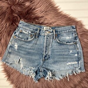 Agolde Light Blue Distressed Jean Shorts